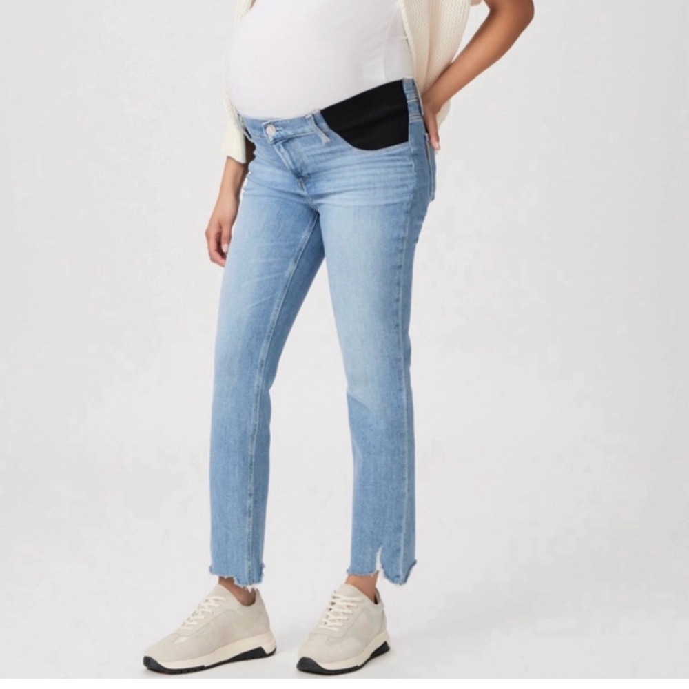 PAIGE Blue Straight Leg Jeans with Black Accents